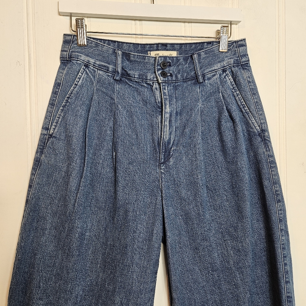Madewell Jeans High Rise Wide Leg Cropped Pleated Front Denim Size 4 - Picture 3 of 16